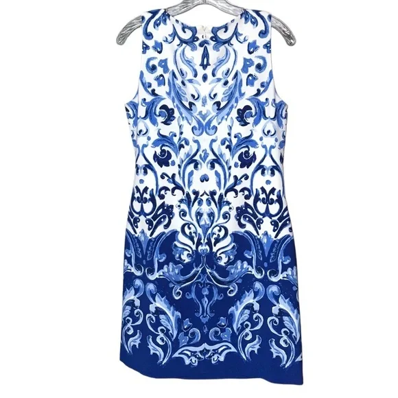 Ralph Lauren dress sz 10 sleeveless midi blue white artisan print classy elegant - Picture 2 of 11
